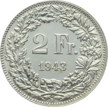 2 Franken 1943 B - fast stempelglanz